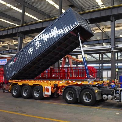 40000kg CIMC HUAJUN 3 Alxe 반 트레일러 트럭 트레일러 덤프 바디 스틸 FUWA 8500*2550*3400 CN HEN Hyva Ce