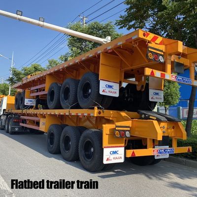 주요 빔 T700/Q345 스틸 반 트레일러 CIMC HUAJUN 3 축 평면 트레일러 열차