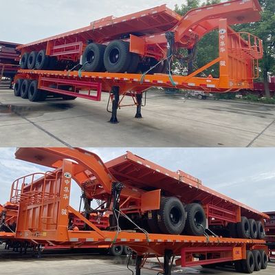 주요 빔 T700/Q345 스틸 반 트레일러 CIMC HUAJUN 3 축 평면 트레일러 열차