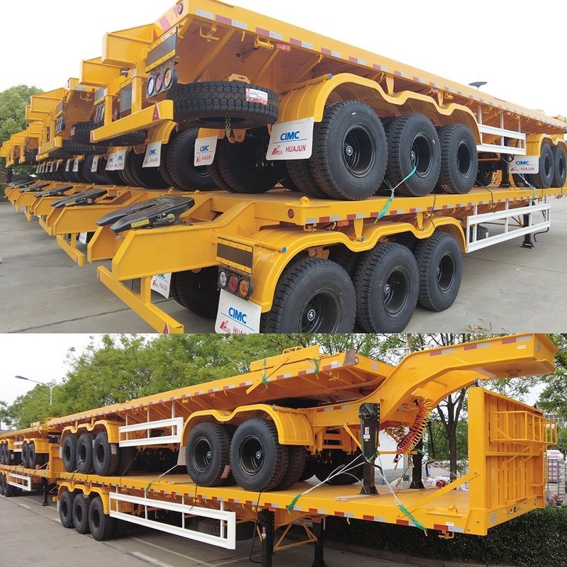 주요 빔 T700/Q345 스틸 반 트레일러 CIMC HUAJUN 3 축 평면 트레일러 열차